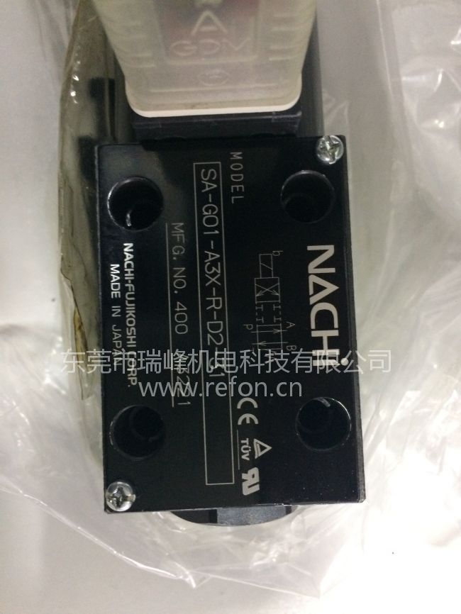 日本NACHI不二越湿式液压电磁换向阀SA-G01-A3X-R-D2-31铭牌