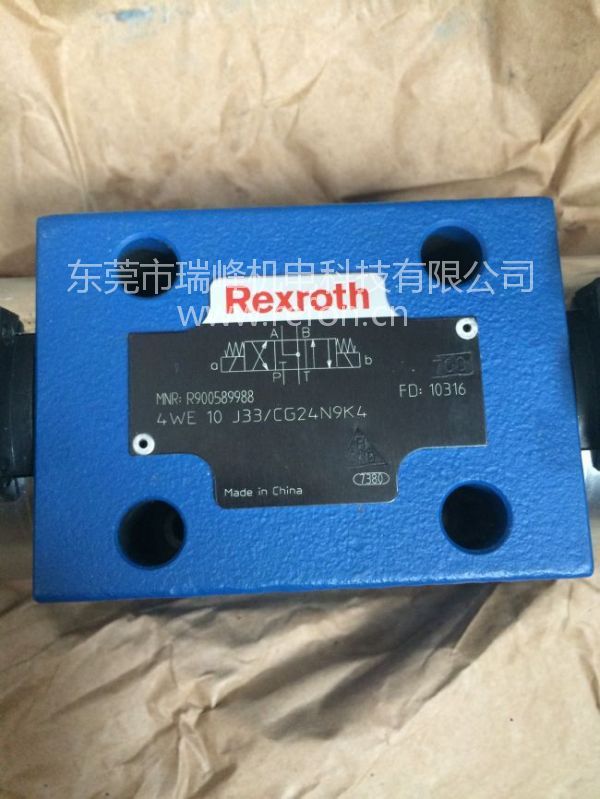 德国电磁换向阀4WE 10 J33/CG24N9K4 MNR订货号R900589988铭牌展示